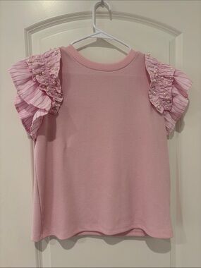 entro Pink Pearl-Accent Ruffle Sleeve Tee